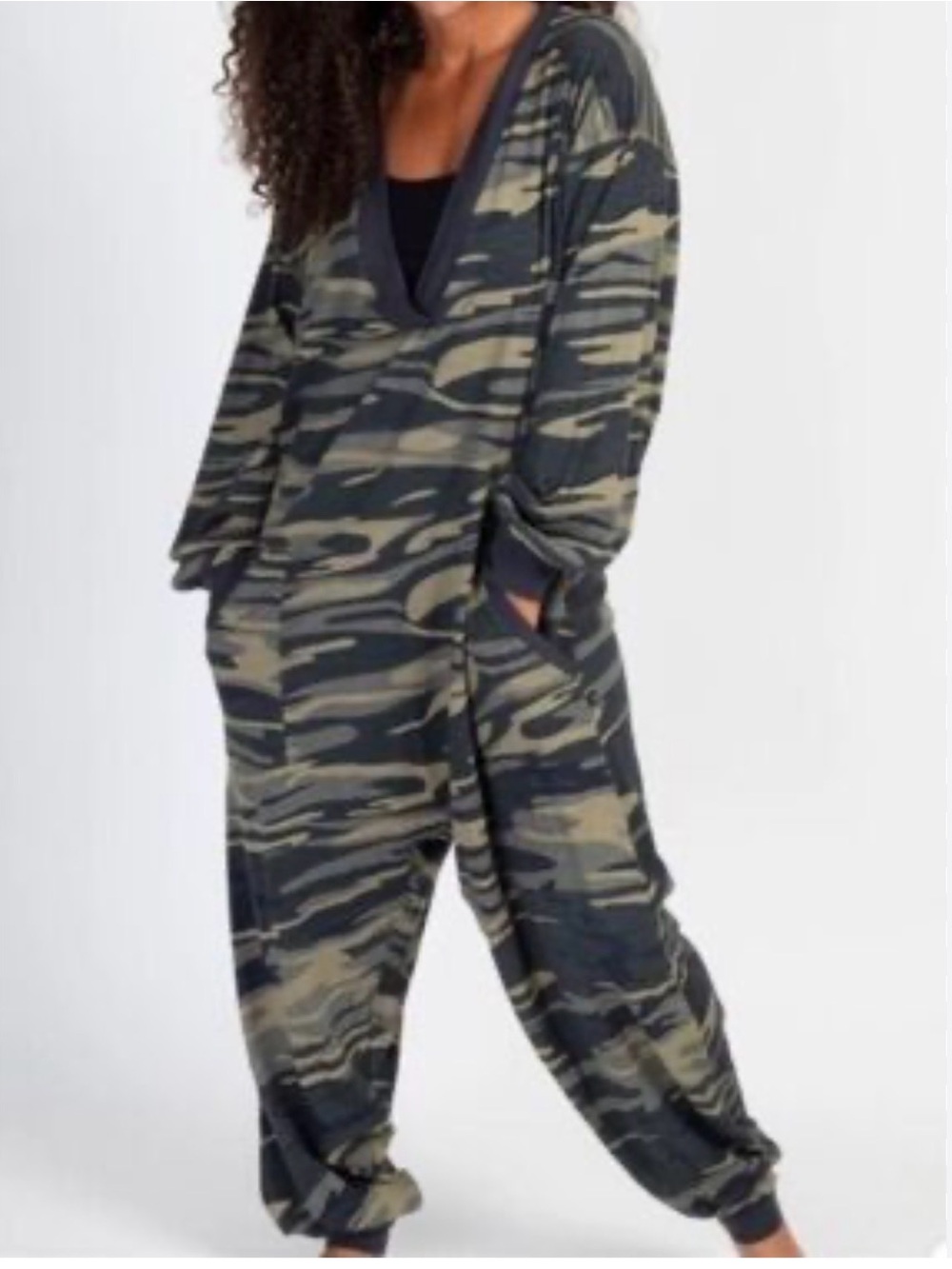 Natural Life Johnnie Camo Jumpsuit Large Oversized Cotton Slub Lounge Onesie